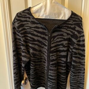 Zebra Print Zip-Up Sweater by Dana Buchman